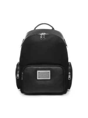 Grained Calfskin Nylon Backpack in Black