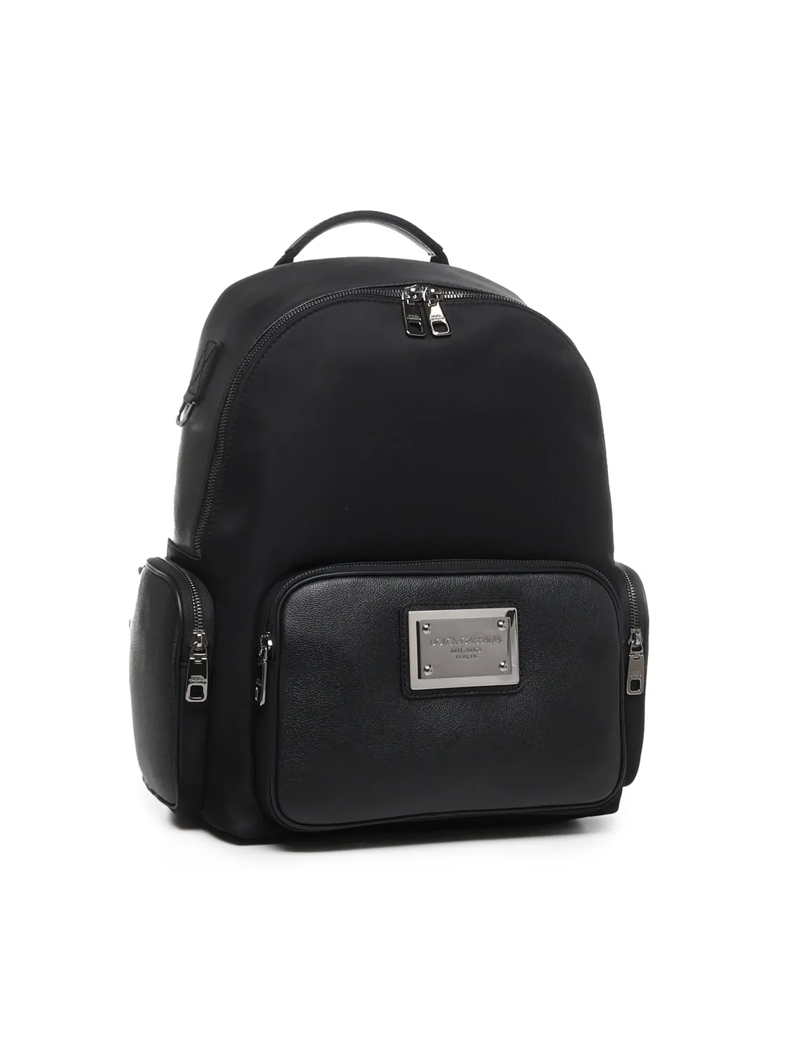 Grained Calfskin Nylon Backpack in Black