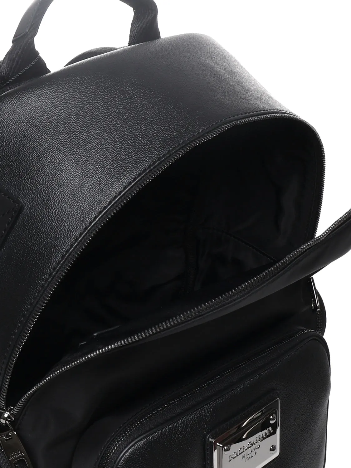 Grained Calfskin Nylon Backpack in Black