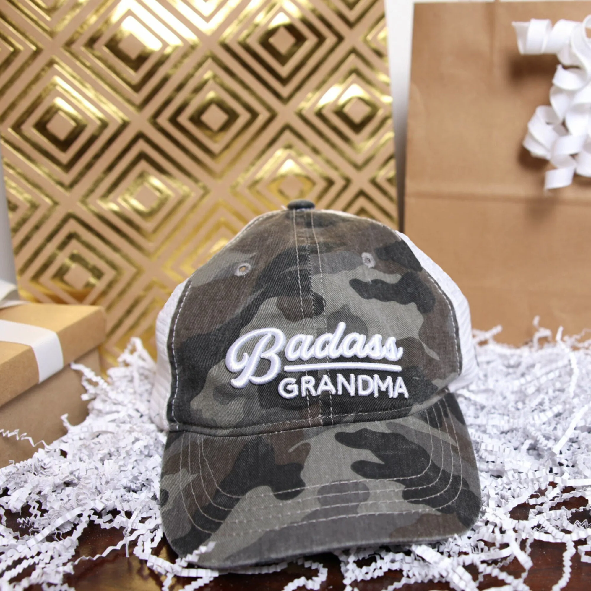 Grandma Gray Camo Adjustable Mesh Hat