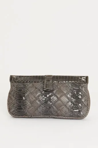 Grey Snake Effect Leather Preowned Clutch Bag