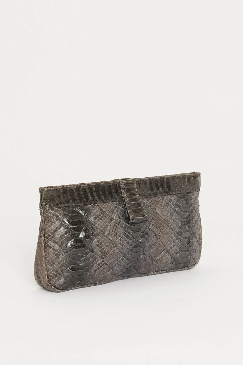 Grey Snake Effect Leather Preowned Clutch Bag