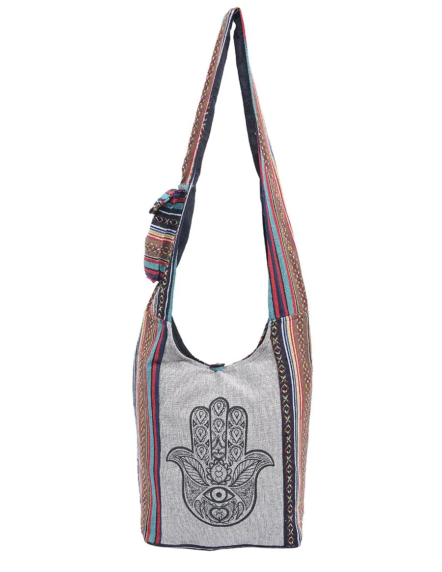 Hand of Hamsa Cotton Hobo Bag