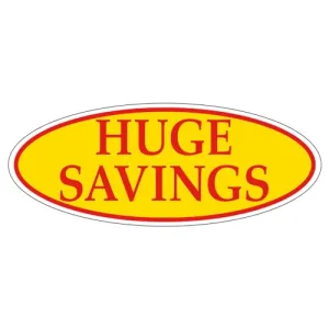 HUGE SAVINGS Red on Yellow Oval Window Sticker for Car Dealerships - 14" x 5-1/2" Size - Premium Weatherproof Vinyl for Long-Lasting Visibility