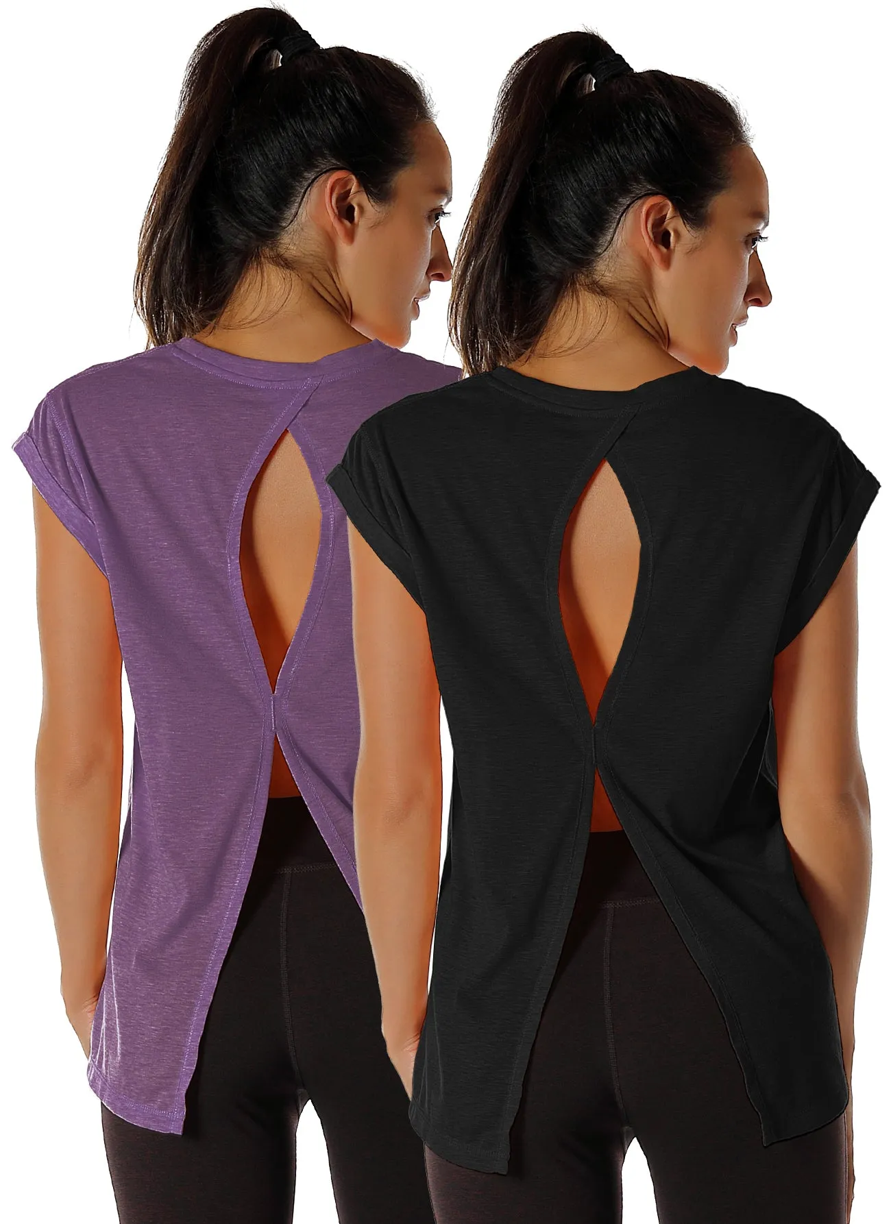 icyzone Open Back Workout Top Shirts - Yoga t-Shirts Activewear Exercise Tops for Women