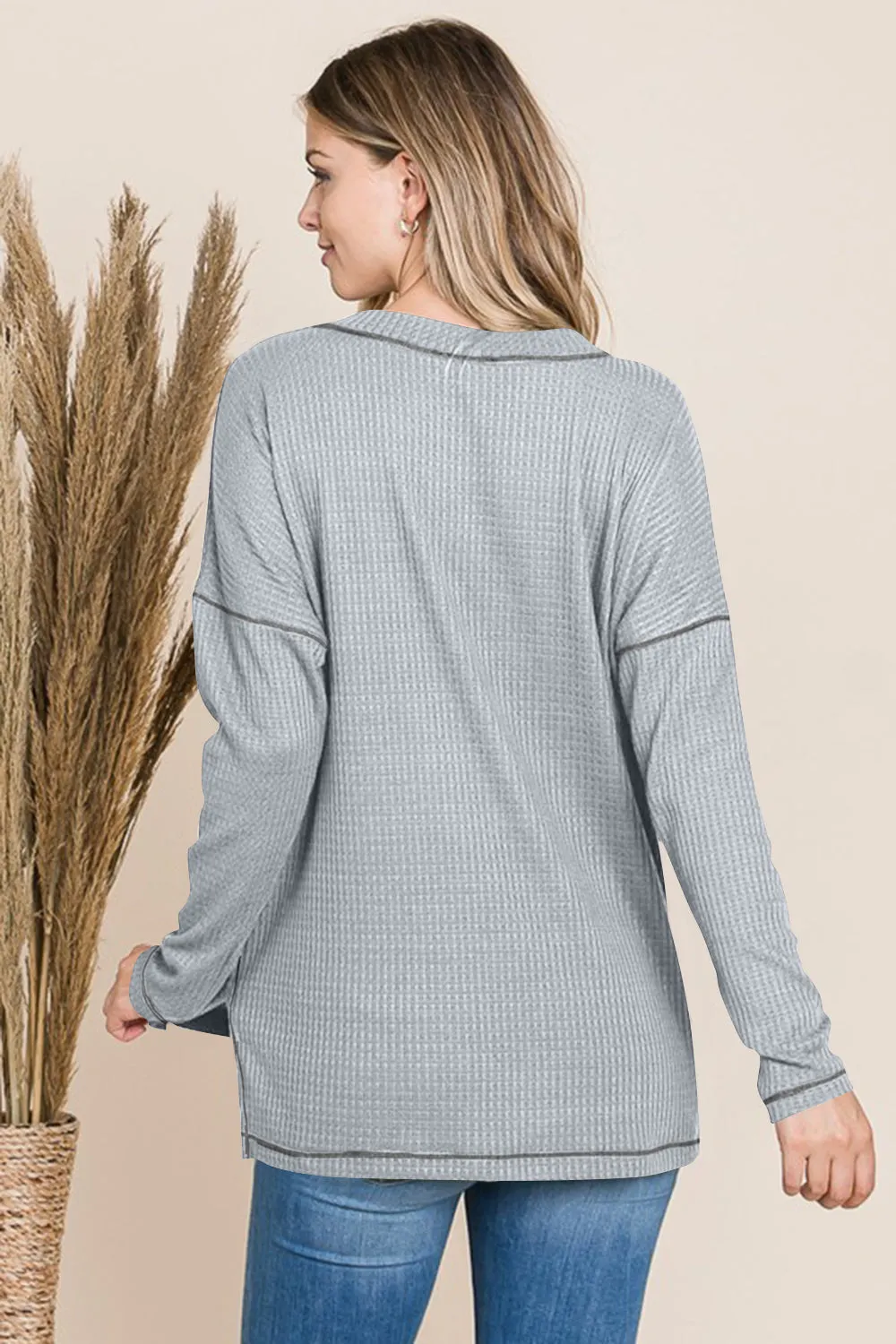 Laid Back Gray V-Neck Long Sleeve Top