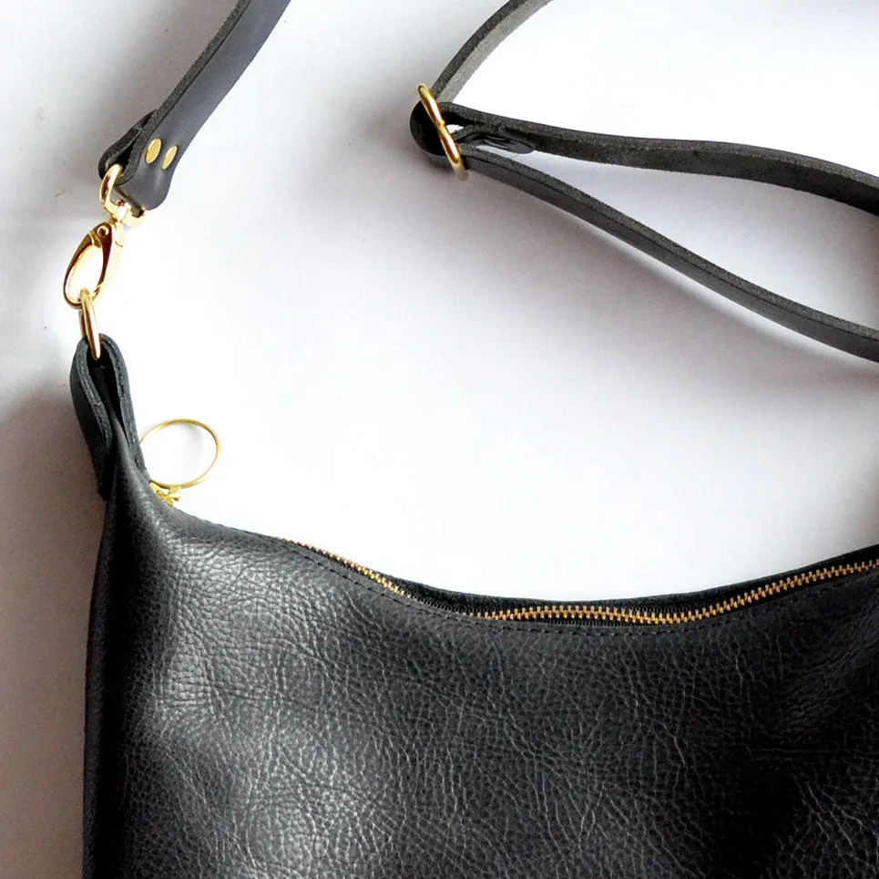 Leather HOBO Crossbody Bag - Black Leather