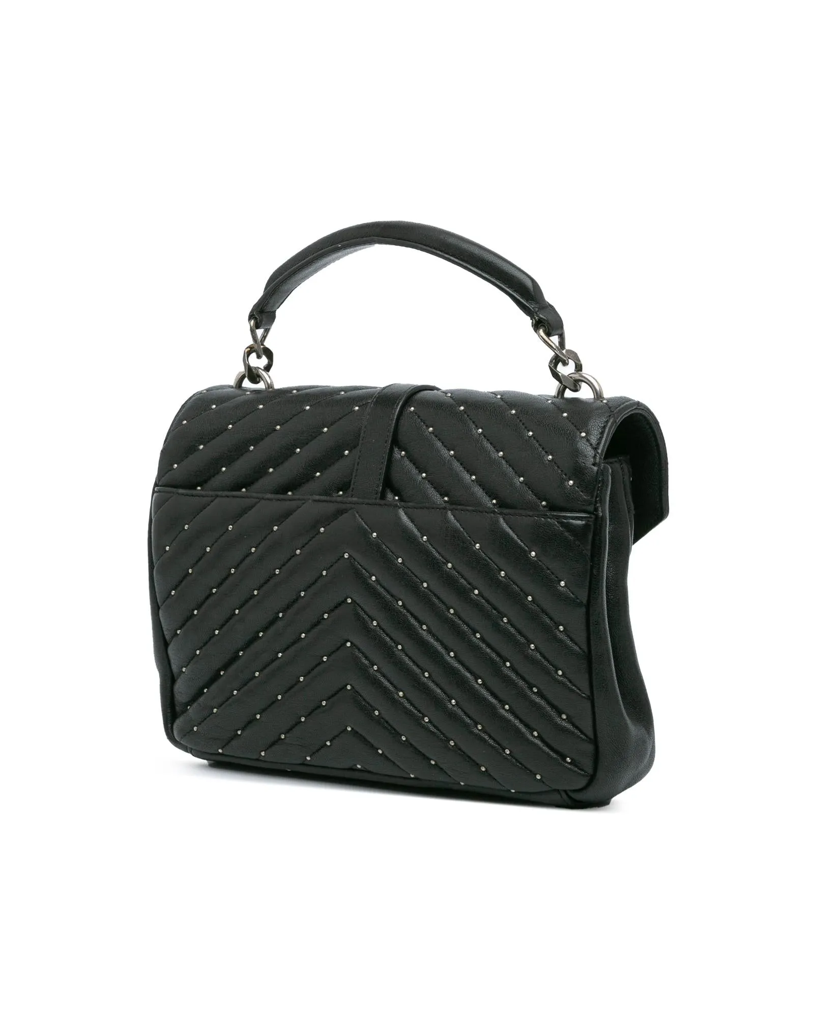 Medium Chevron Studded Sheepskin Monogram Satchel with Chain Strap