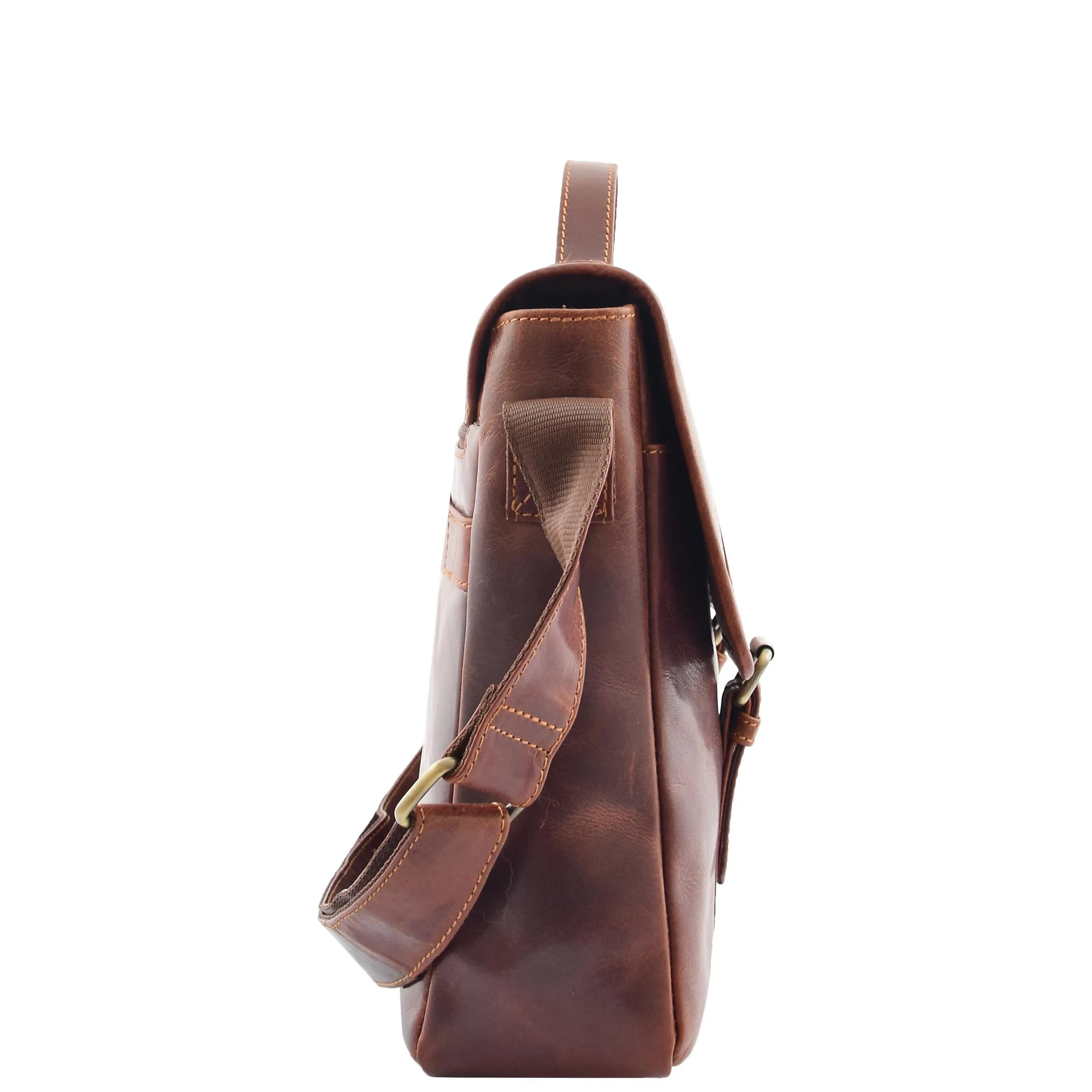 Mens Leather Cross Body Flap Over Briefcase Marland Brown