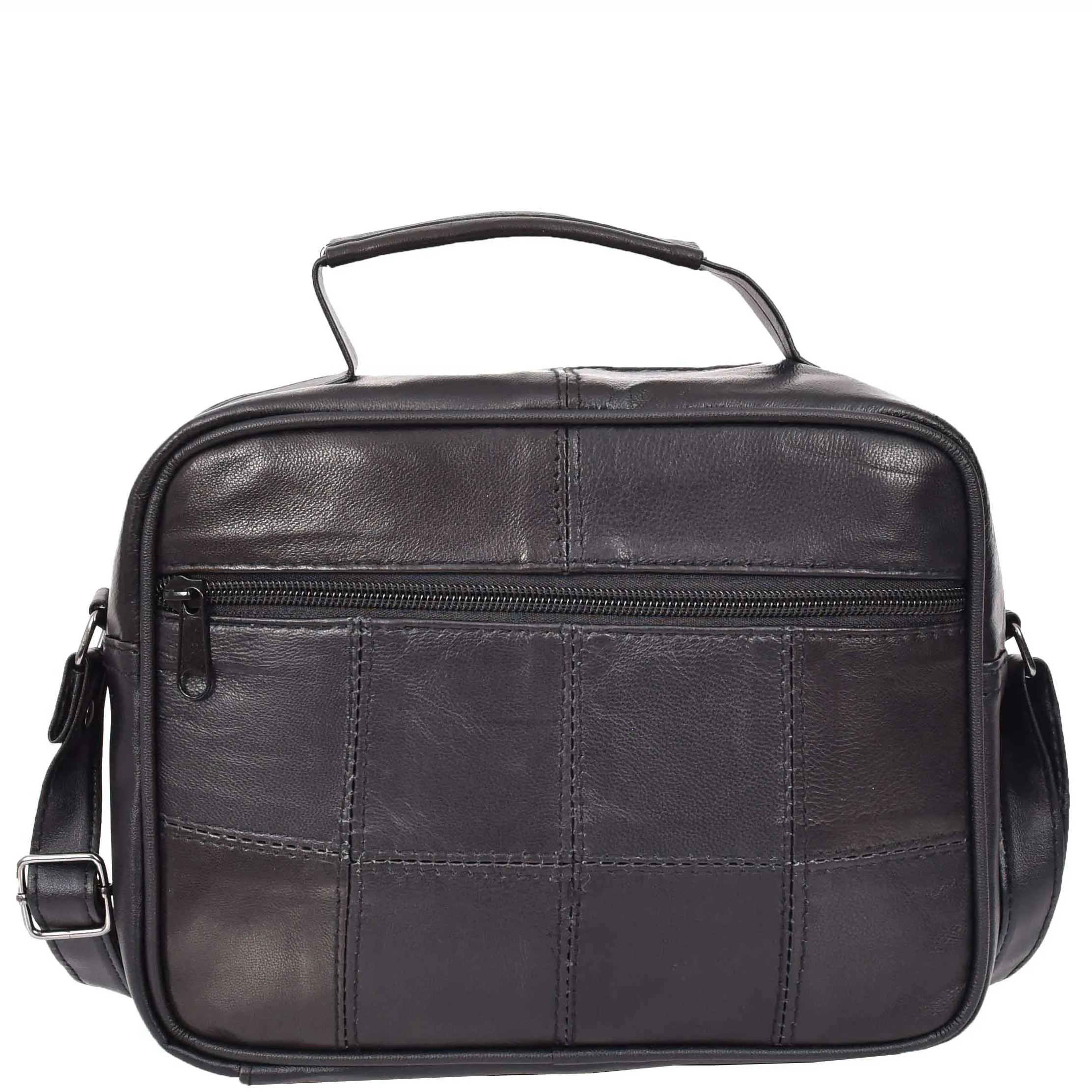 Mens Soft Black Leather Messenger Bag Multi Zip Pockets Top Handle Crossbody Flight Bag A335