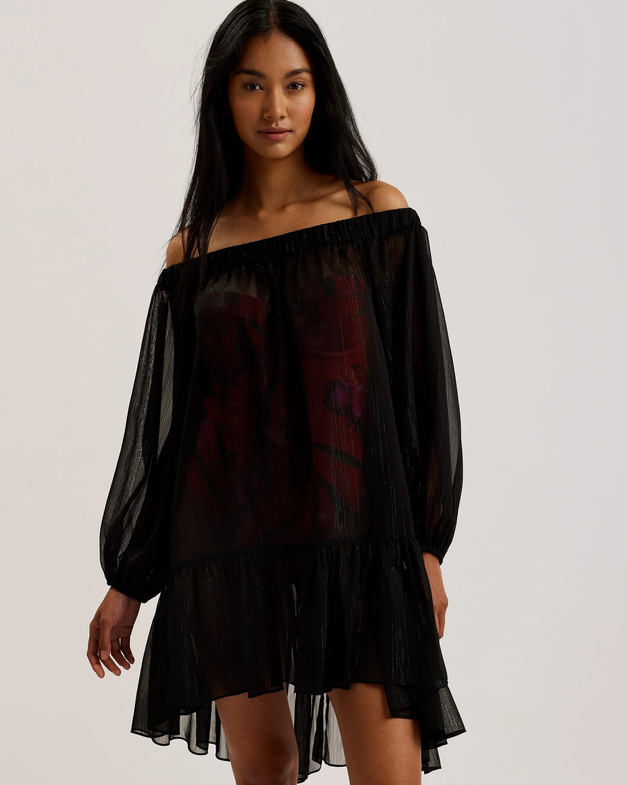 Mylaaa Metallic Thread Bardot Cover Up Black