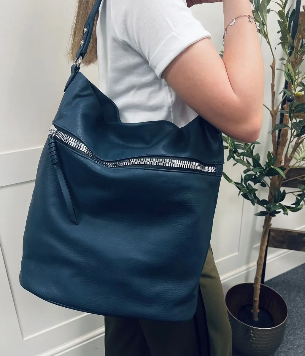 Navy Zipped Shopper Bag