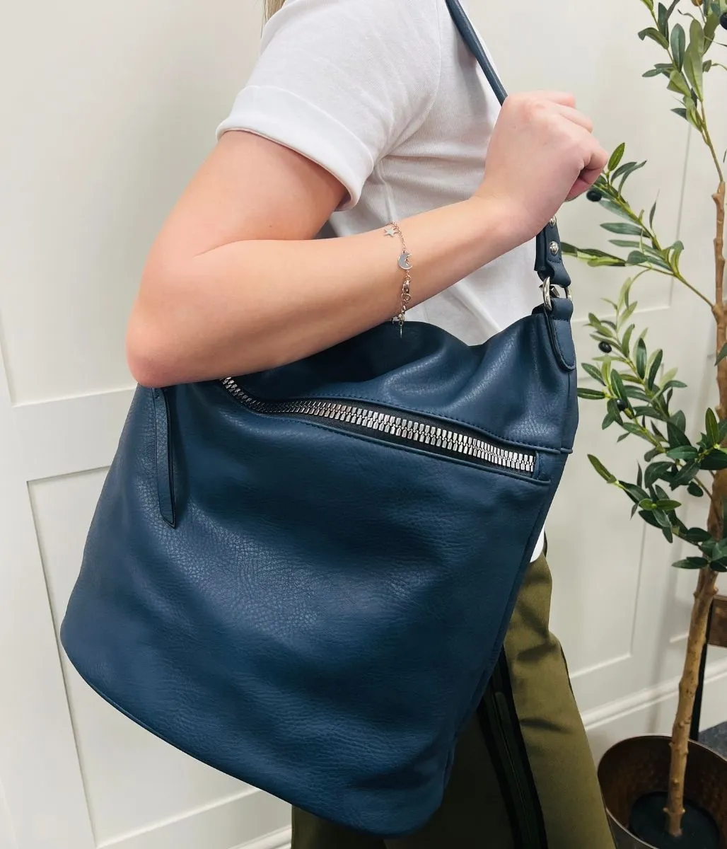 Navy Zipped Shopper Bag