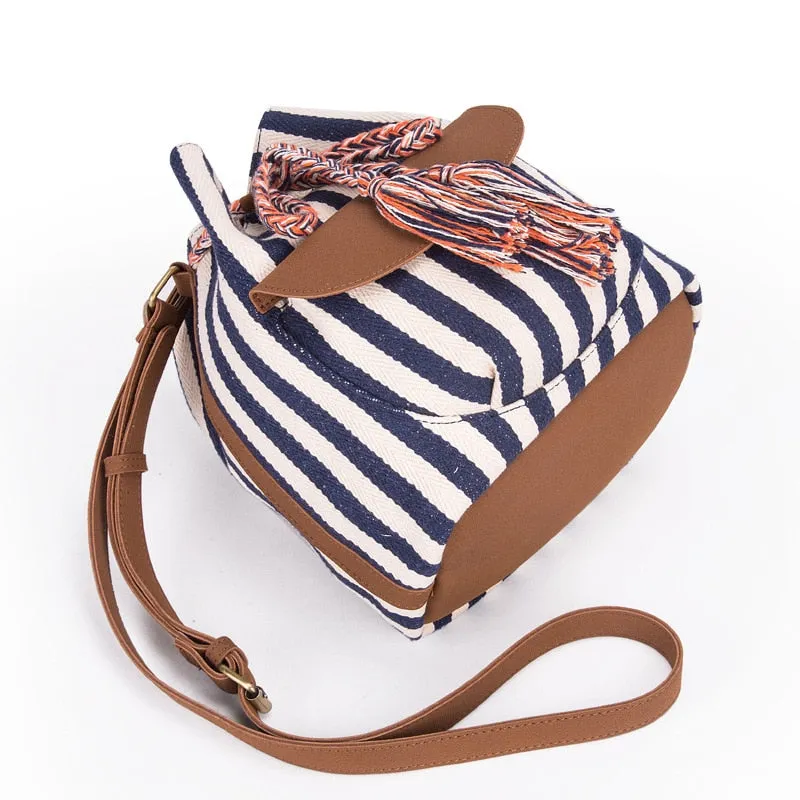 NEW Drawstring Bucket Bag Canvas Boho Stripe Shoulder Bags