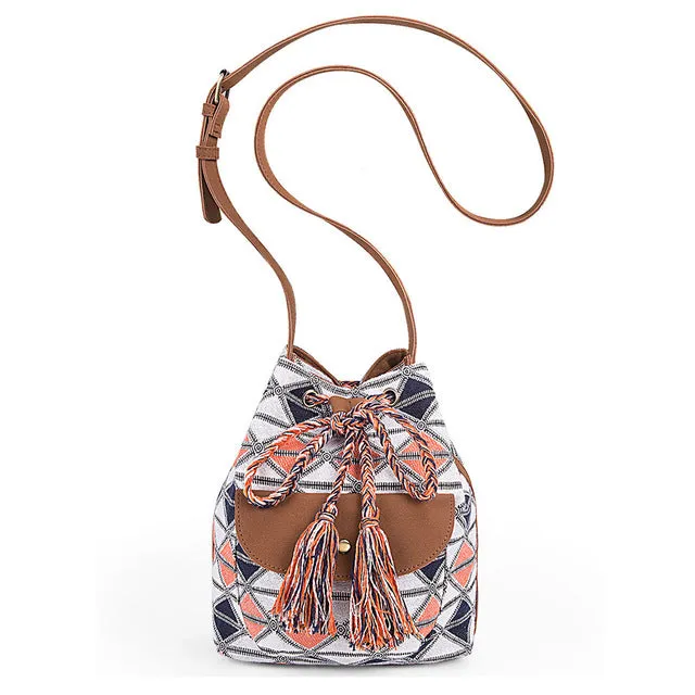 NEW Drawstring Bucket Bag Canvas Boho Stripe Shoulder Bags