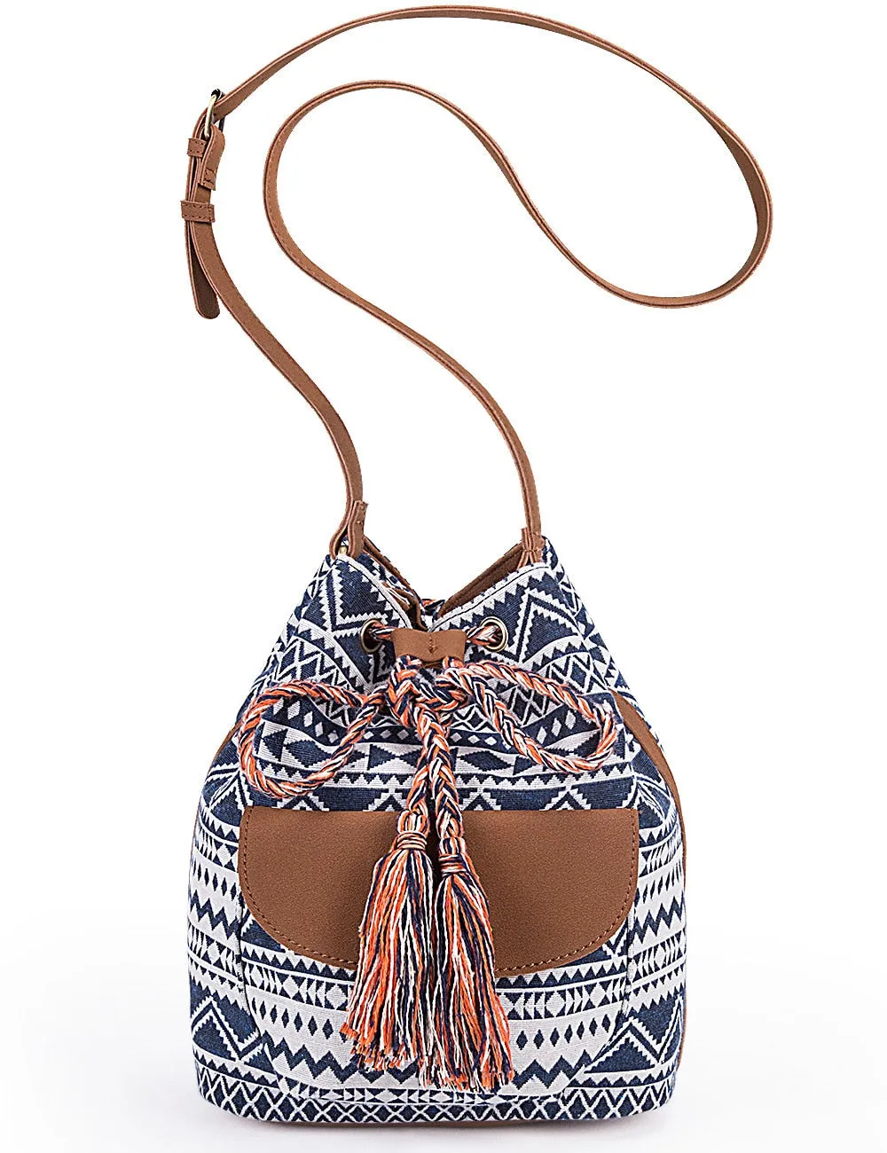 NEW Drawstring Bucket Bag Canvas Boho Stripe Shoulder Bags