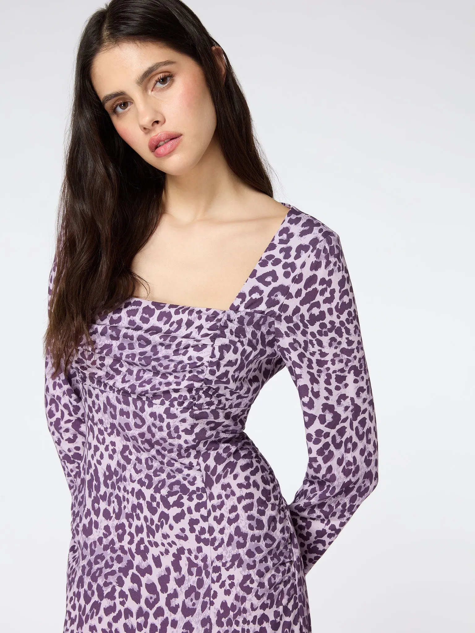 Olenia Dress in Purple Cheetah Print