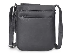 PLAIN CURVED DARK GREY MULTI COMPARTMENT CROSS BODY SHOULDER BAG