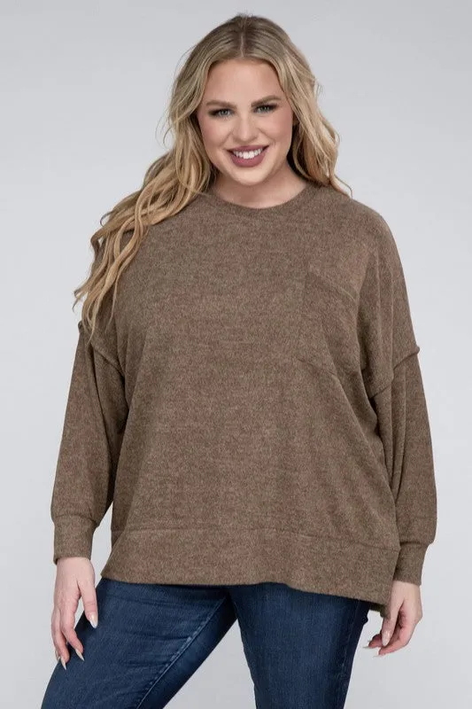 Plus Brushed Melange Drop Shoulder Sweater