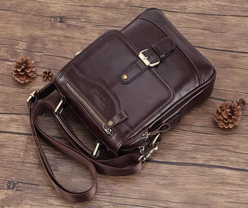 PLX™ Men's Leather Crossbody Messenger Satchel Shoulder Tablet Bag