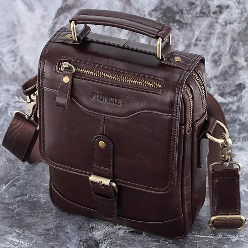 PLX™ Men's Leather Crossbody Messenger Satchel Shoulder Tablet Bag