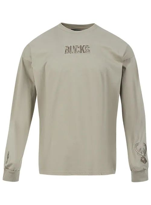 Pro Standard Wingspan Taupe Drop Milwaukee Bucks Shoulder Long Sleeve T-Shirt