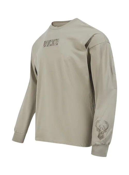 Pro Standard Wingspan Taupe Drop Milwaukee Bucks Shoulder Long Sleeve T-Shirt