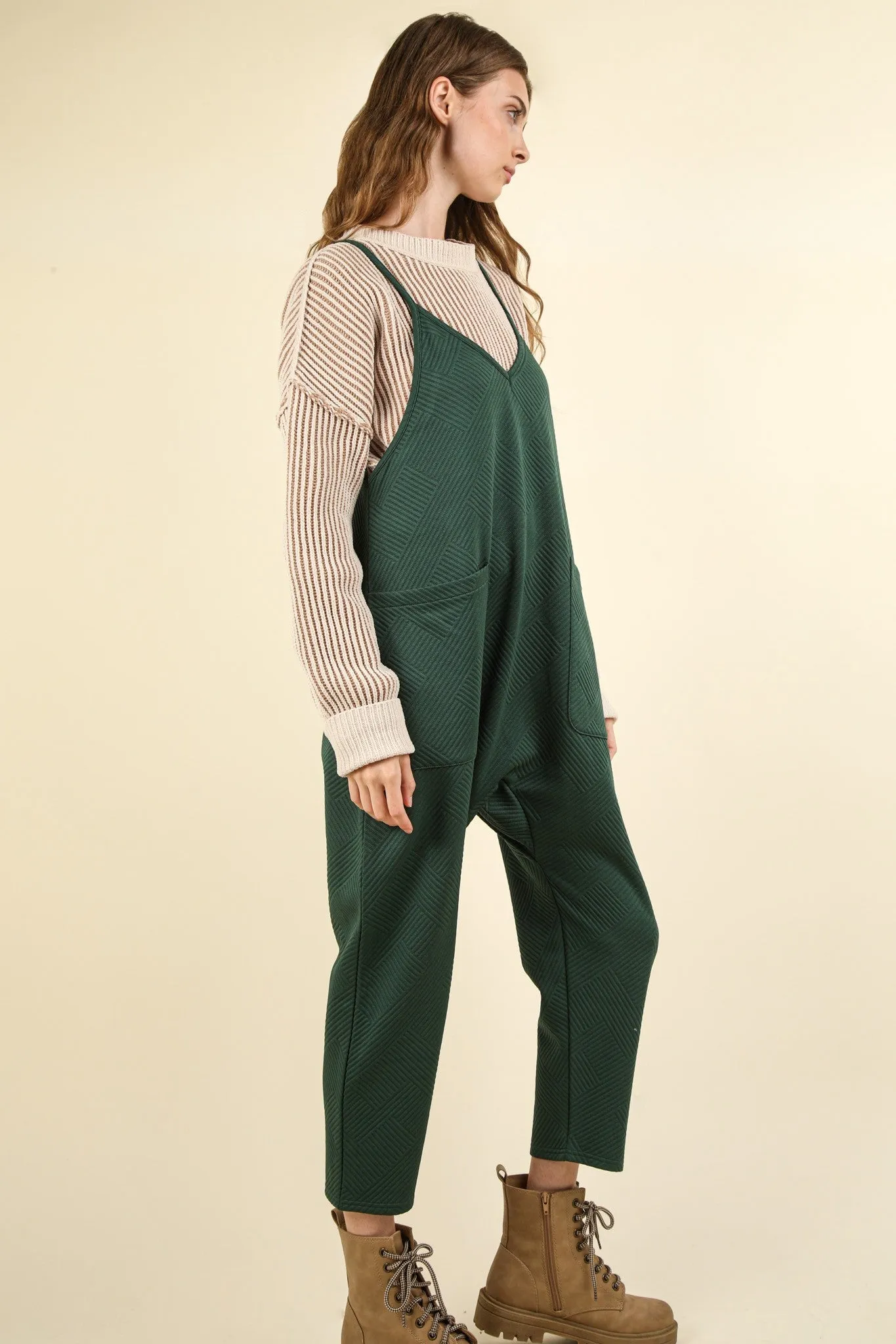 Quilted Loose Fit Casual Baggy Knit Jumpsuit