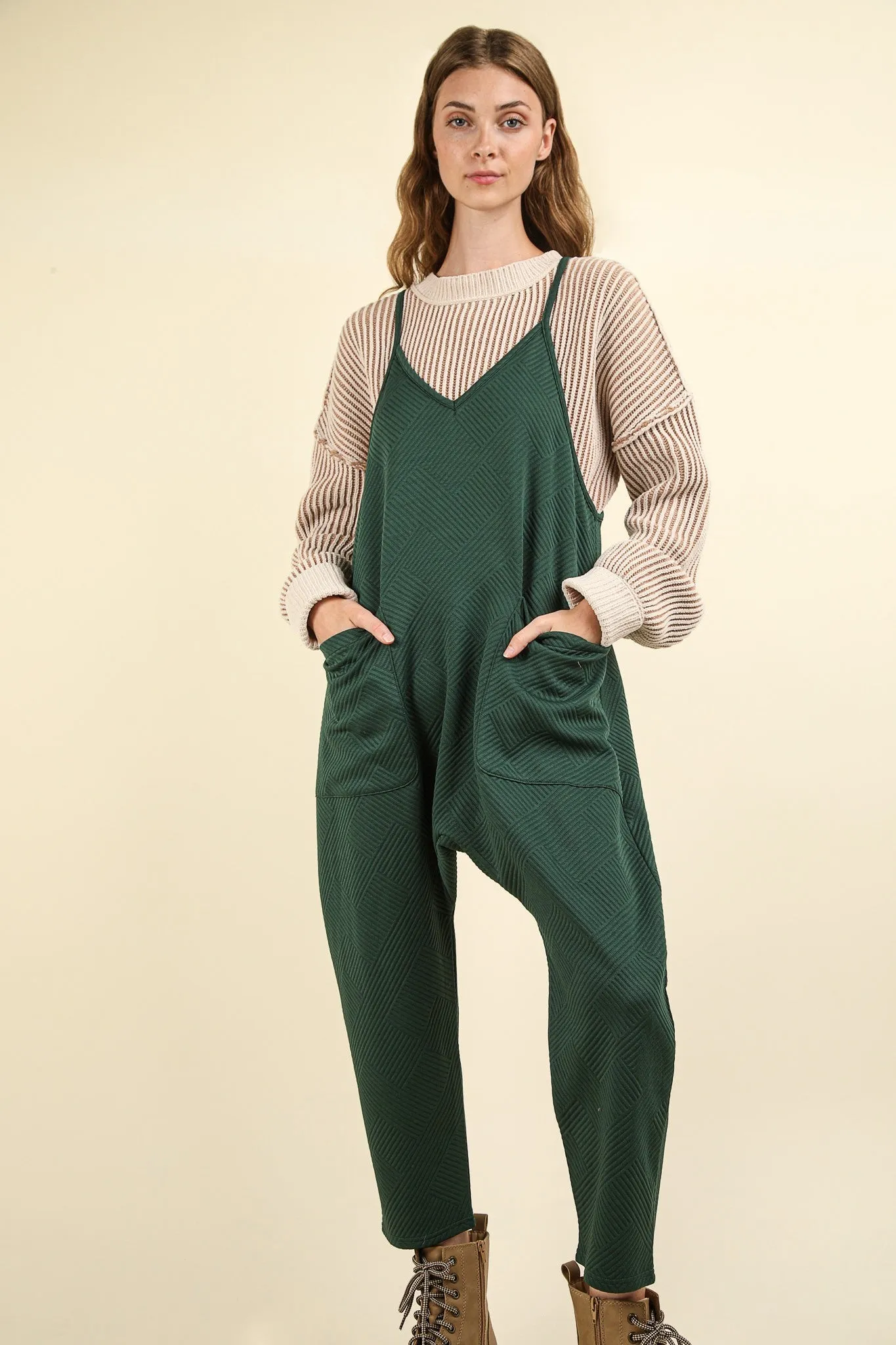 Quilted Loose Fit Casual Baggy Knit Jumpsuit