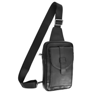 Real Leather Holster Chest Pack Casual Cross Body Sling Travel Organiser Bag A710 Black