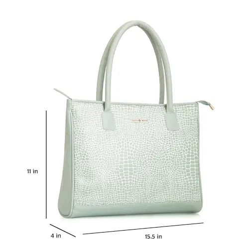 SACCI MUCCI Women's Tote Bag | Tote Bags For Women with Padded Laptop Compartment | Big Shoulder Bag for Office-Alligator Print (Mint Green)