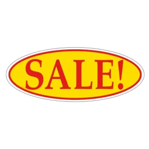 SALE! Red on Yellow Oval Window Sticker for Car Dealerships - 14" x 5-1/2" Size - Premium Weatherproof Vinyl for Long-Lasting Visibility