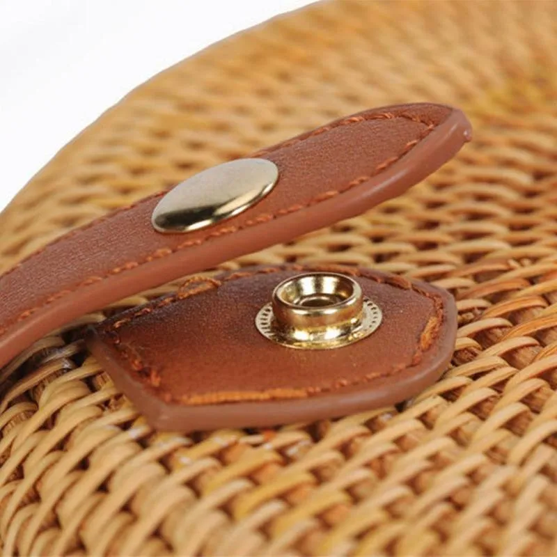 Small Decorative Flap Round Straw Rattan Bag