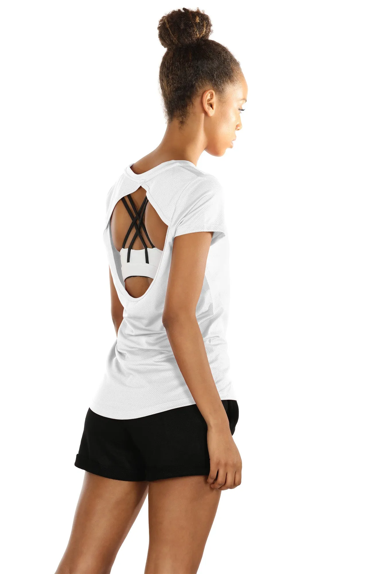 T7 icyzone Activewear Fitness Yoga Tops Workout V Neck Open Back T-Shirts for Women