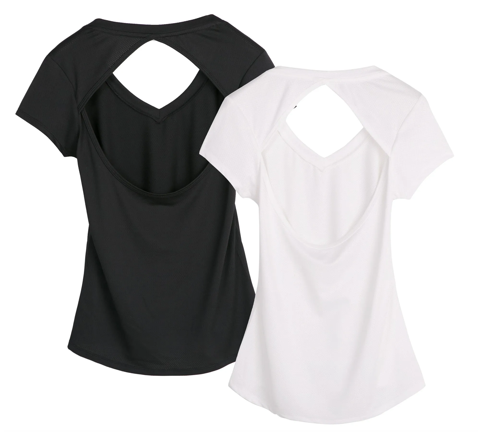 T7 icyzone Activewear Fitness Yoga Tops Workout V Neck Open Back T-Shirts for Women