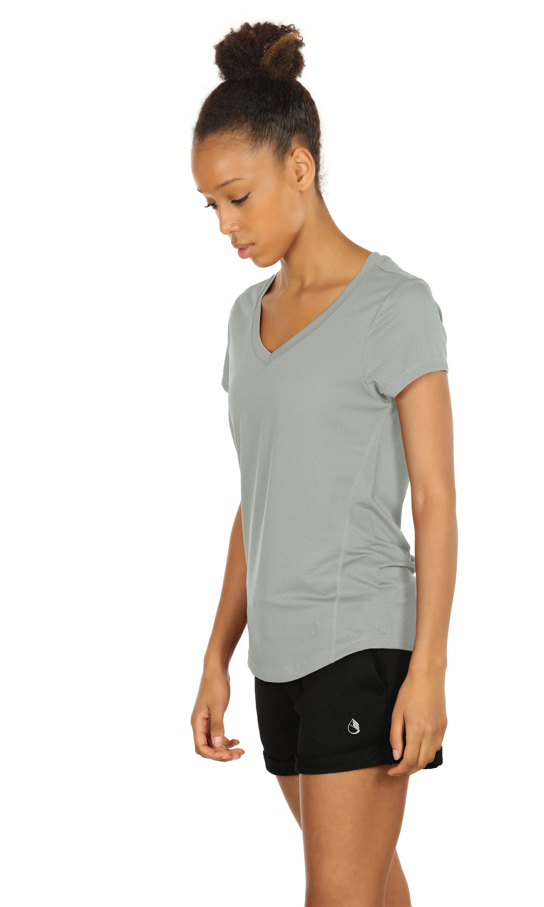 T7 icyzone Activewear Fitness Yoga Tops Workout V Neck Open Back T-Shirts for Women