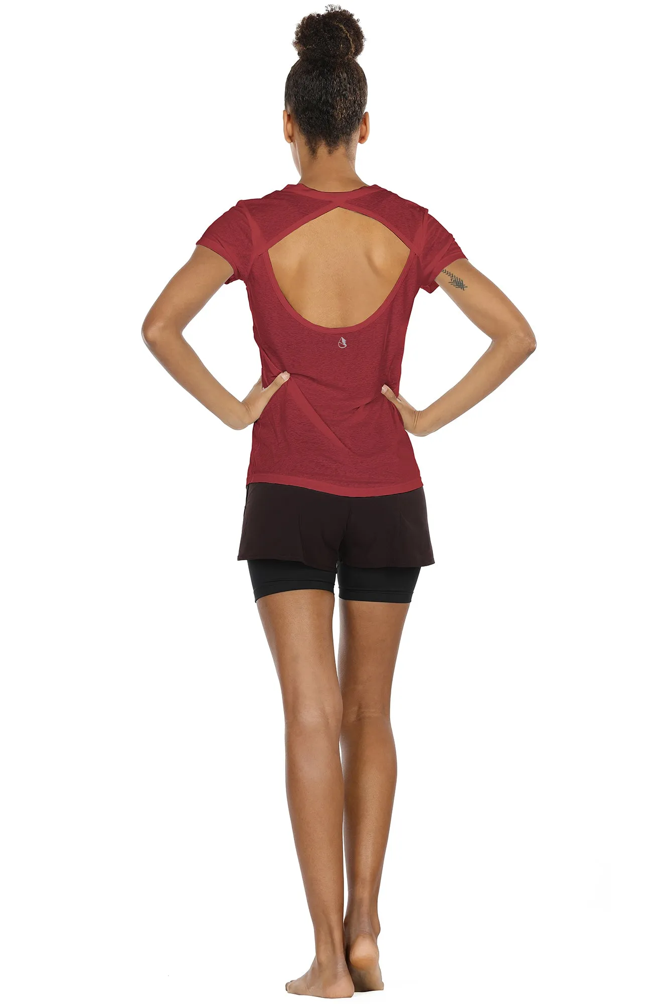 T7 icyzone Activewear Fitness Yoga Tops Workout V Neck Open Back T-Shirts for Women