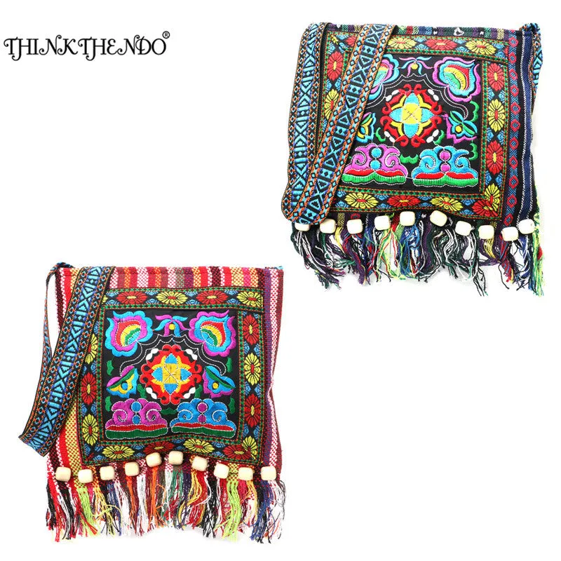 Thai Embroidered Handbag Hill Tribe Totes Messenger Tassels Bag Boho Hippie  Handbag