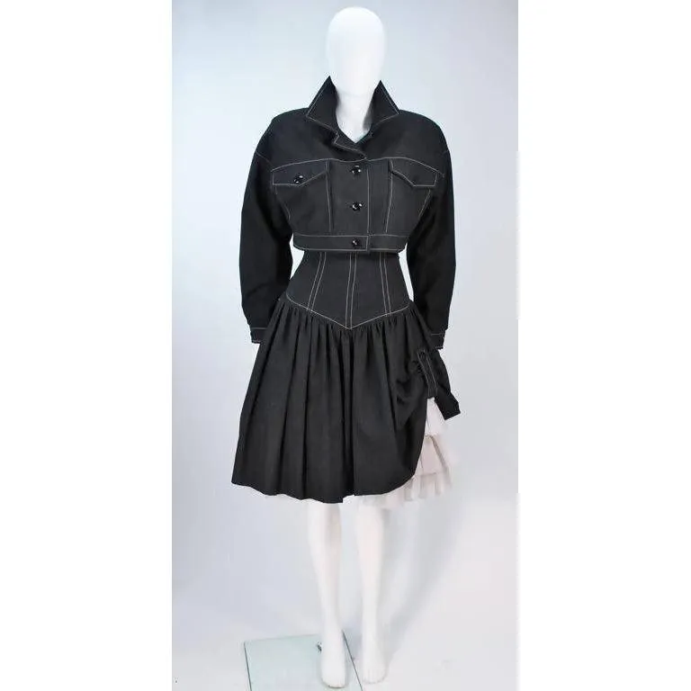 TRAVILLA Black Denim Cocktail Dress with Jacket | US 8-10