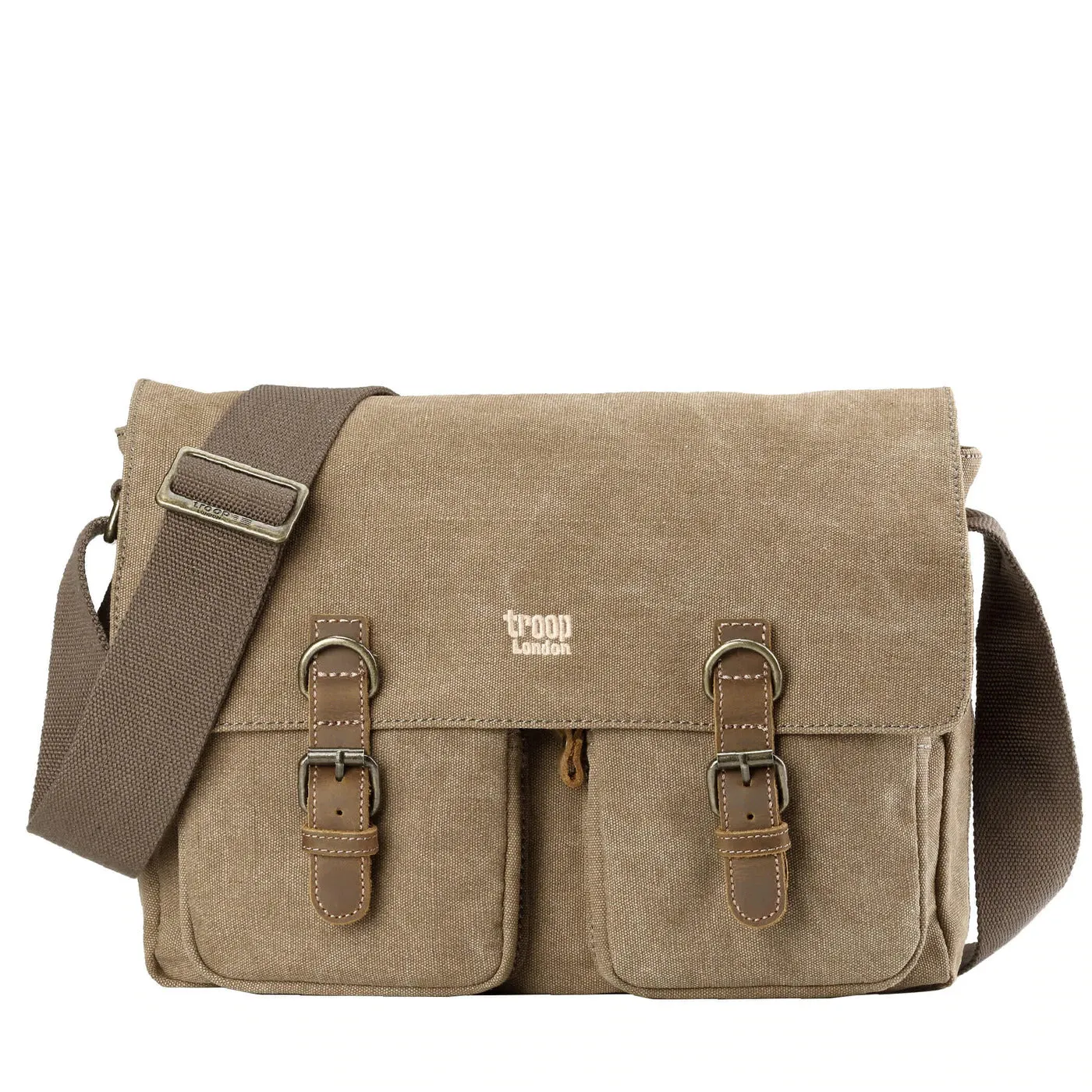 Troop London Large Canvas Brown Messenger Bag