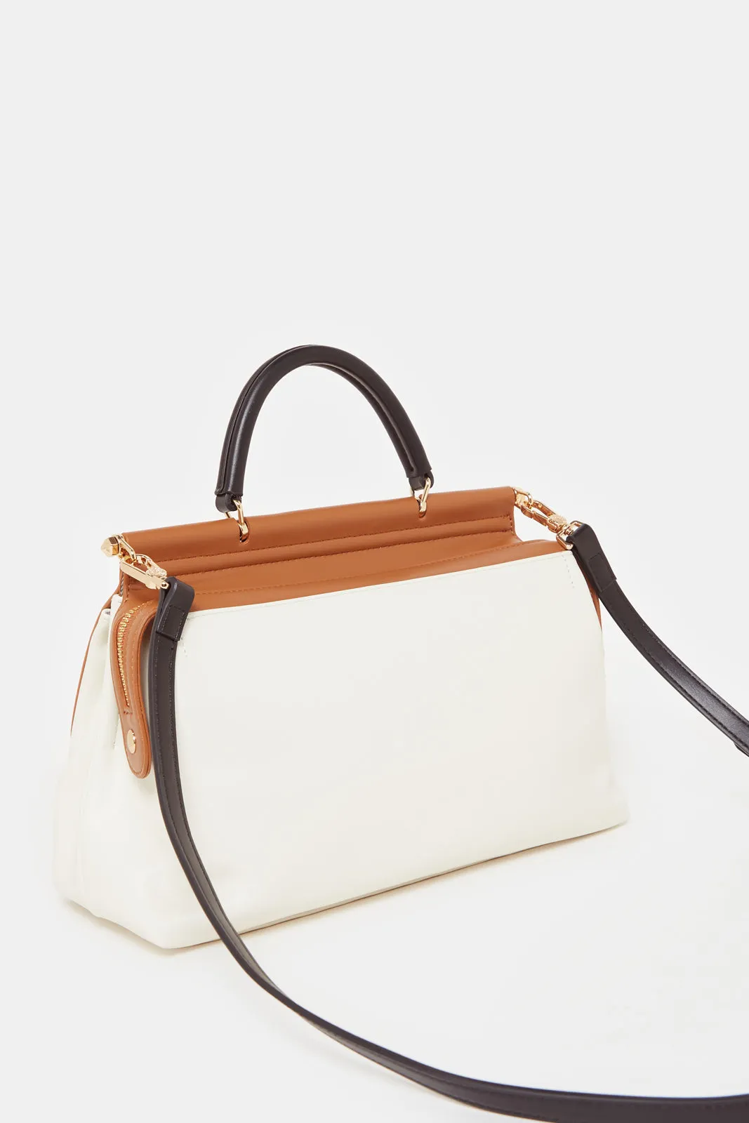 Women White And Tan Plain Day Bag