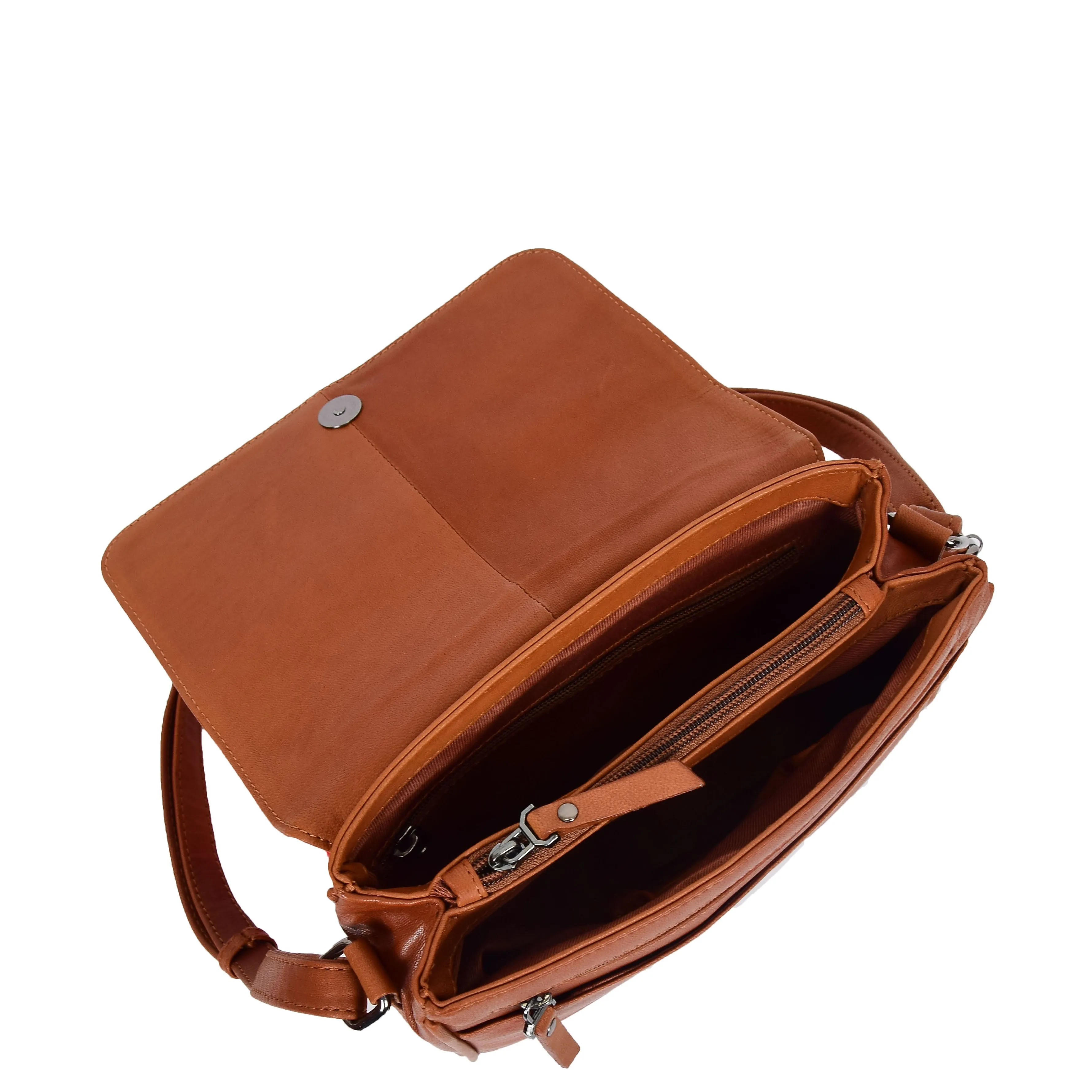 Womens Leather Crossbody Bag Work Casual Classic Messenger Organiser Esme Cognac