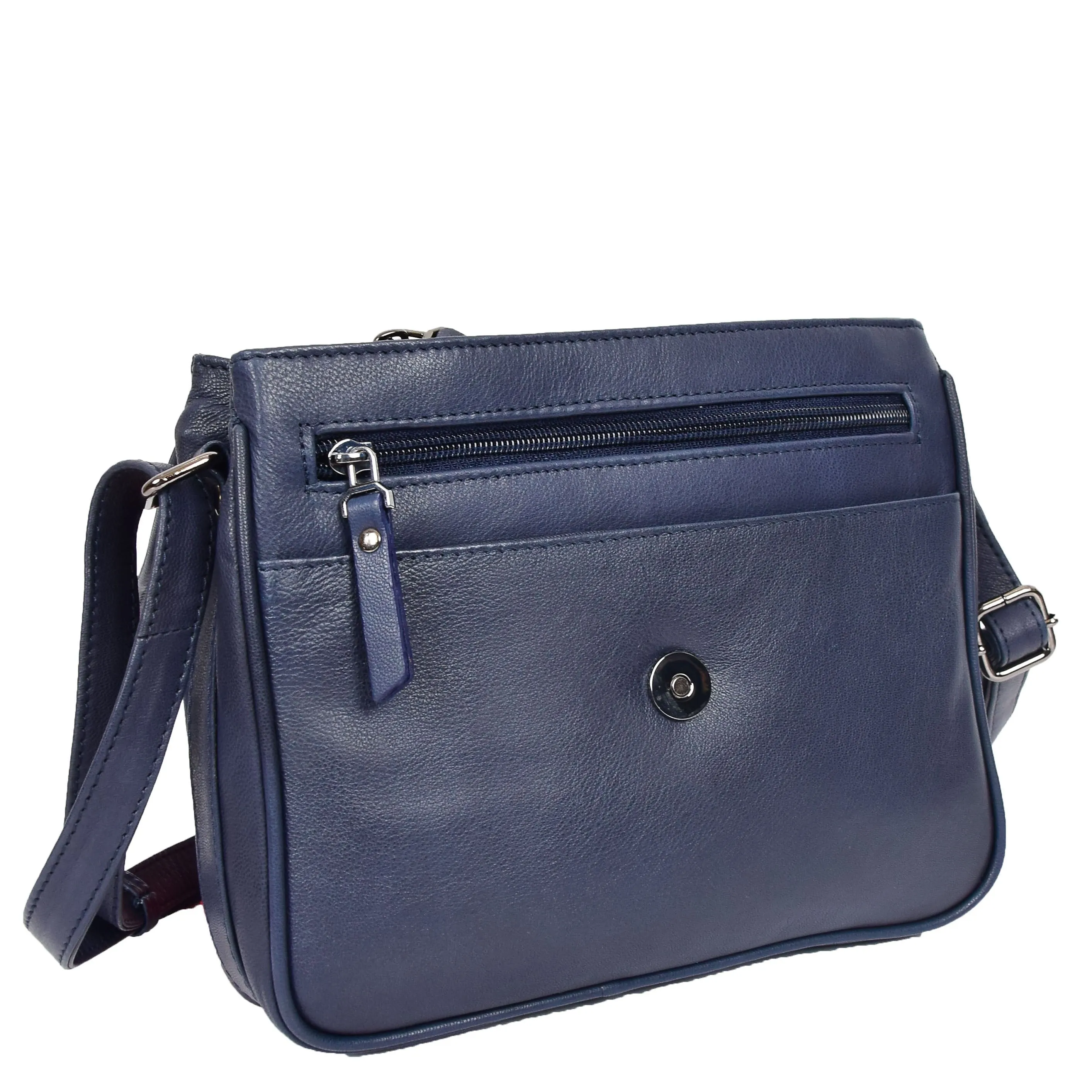 Womens Leather Crossbody Bag Work Casual Classic Messenger Organiser Esme Navy