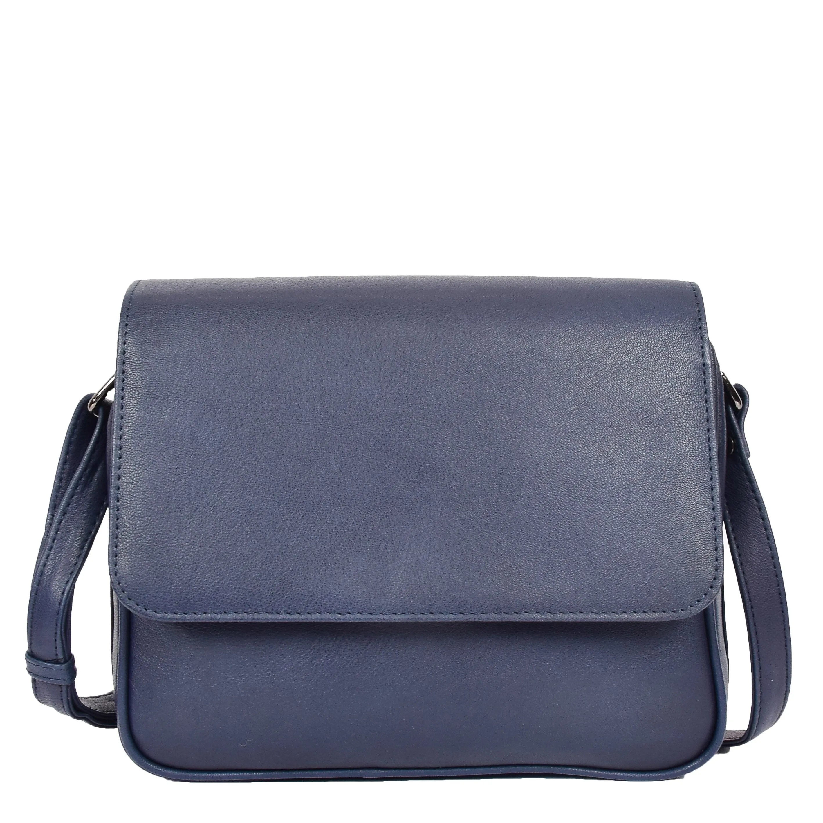 Womens Leather Crossbody Bag Work Casual Classic Messenger Organiser Esme Navy