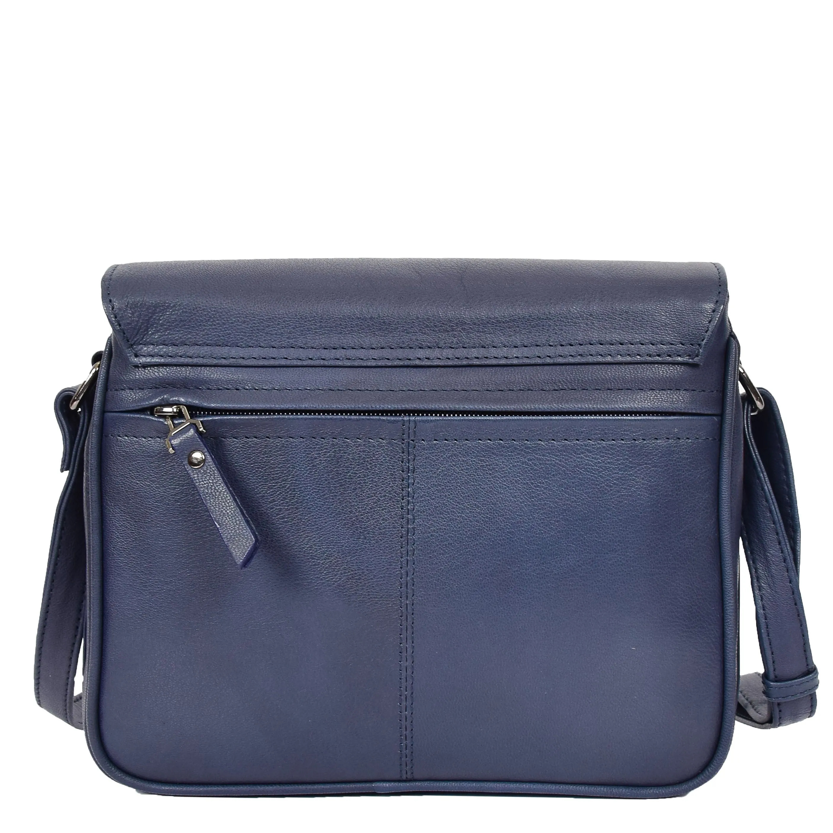 Womens Leather Crossbody Bag Work Casual Classic Messenger Organiser Esme Navy