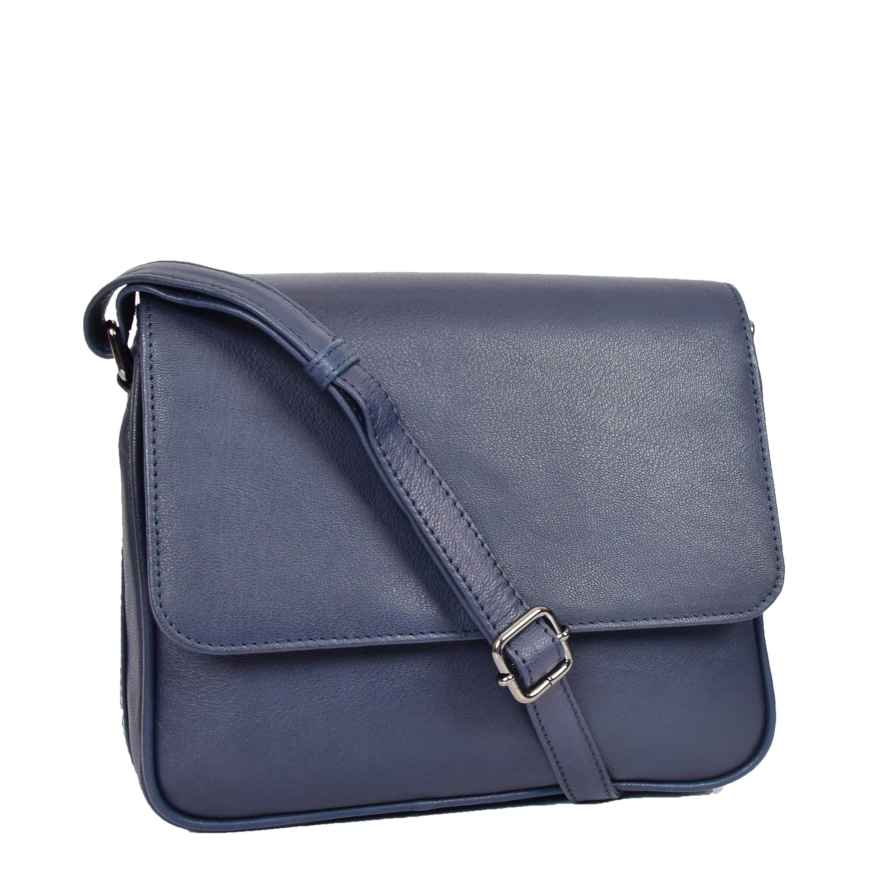 Womens Leather Crossbody Bag Work Casual Classic Messenger Organiser Esme Navy