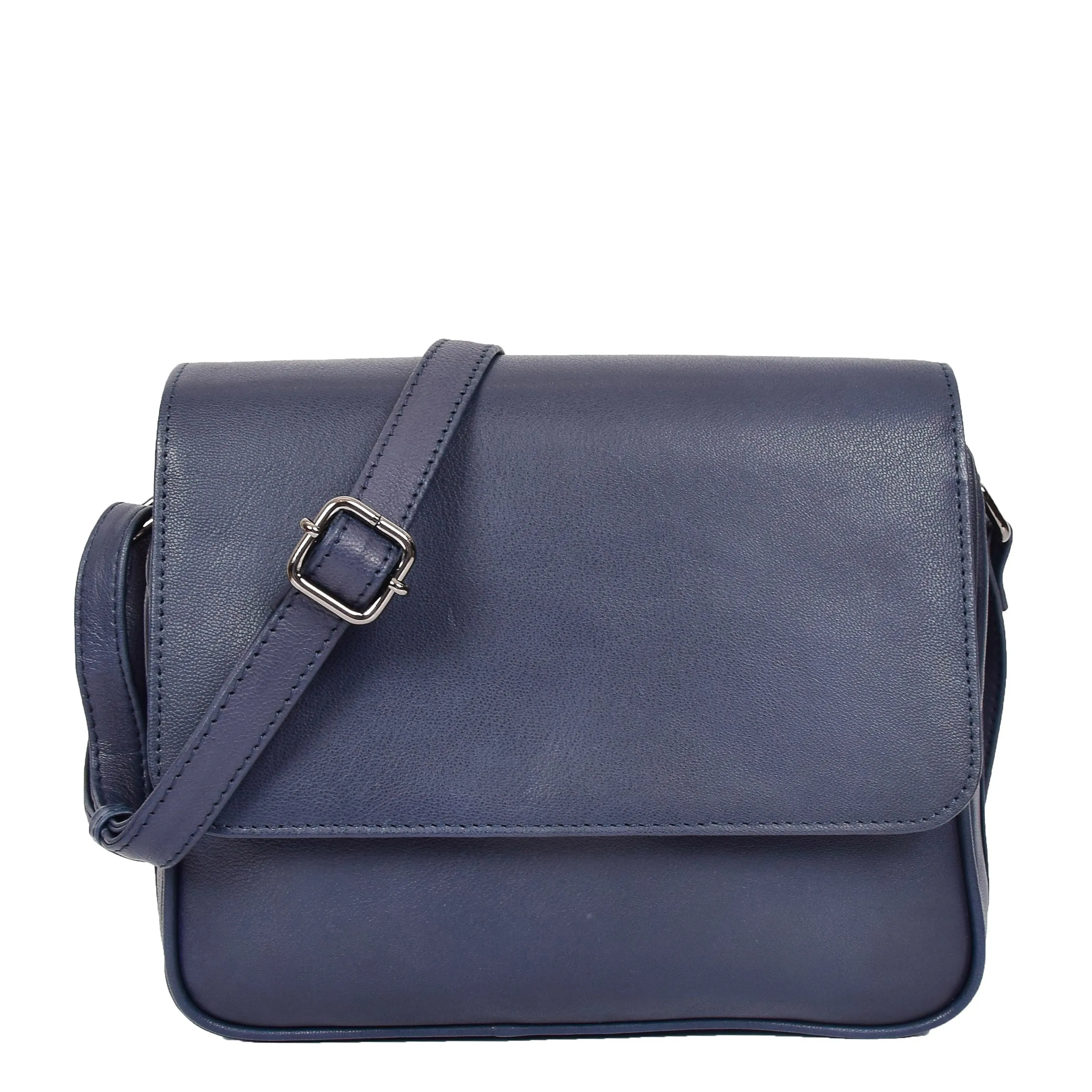 Womens Leather Crossbody Bag Work Casual Classic Messenger Organiser Esme Navy