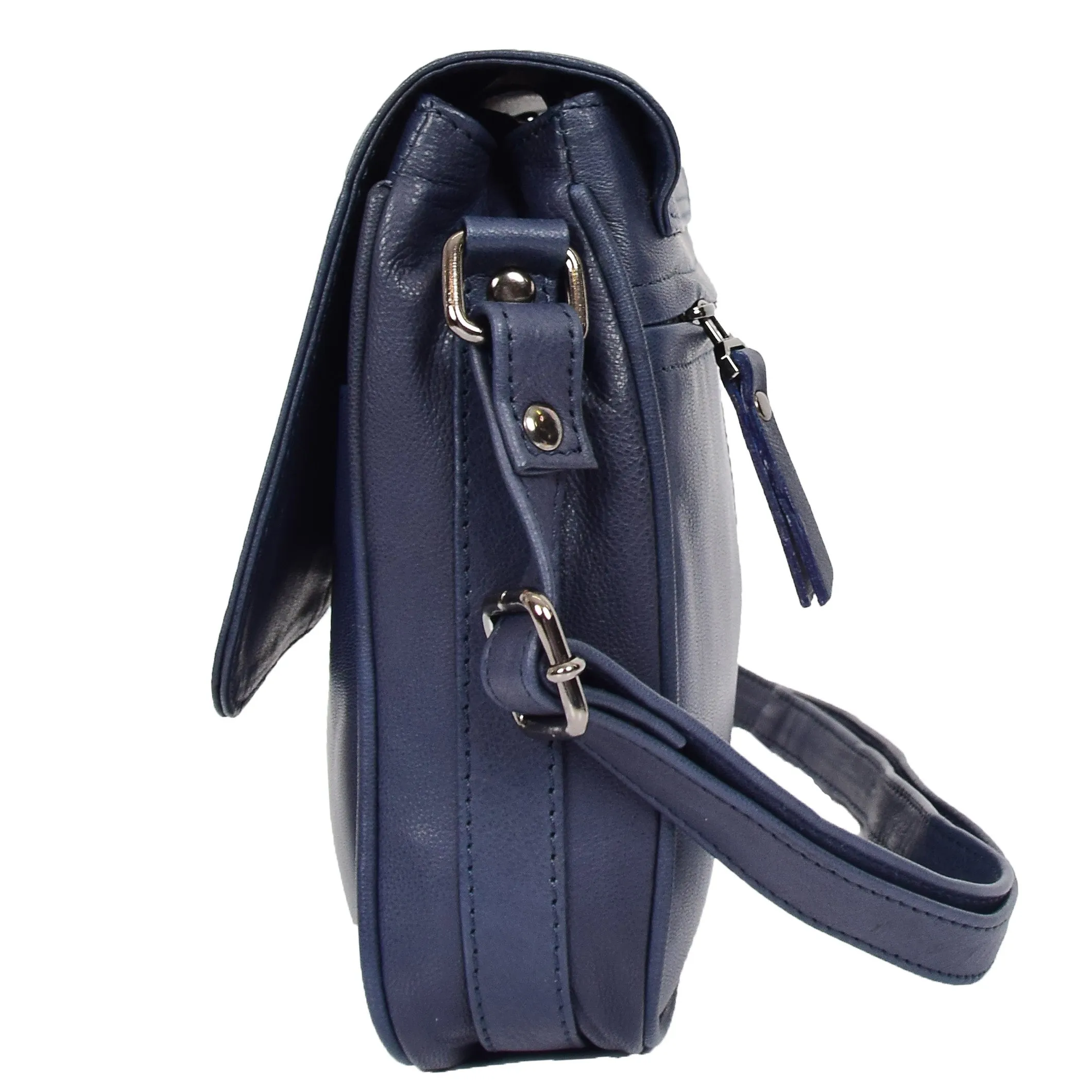 Womens Leather Crossbody Bag Work Casual Classic Messenger Organiser Esme Navy