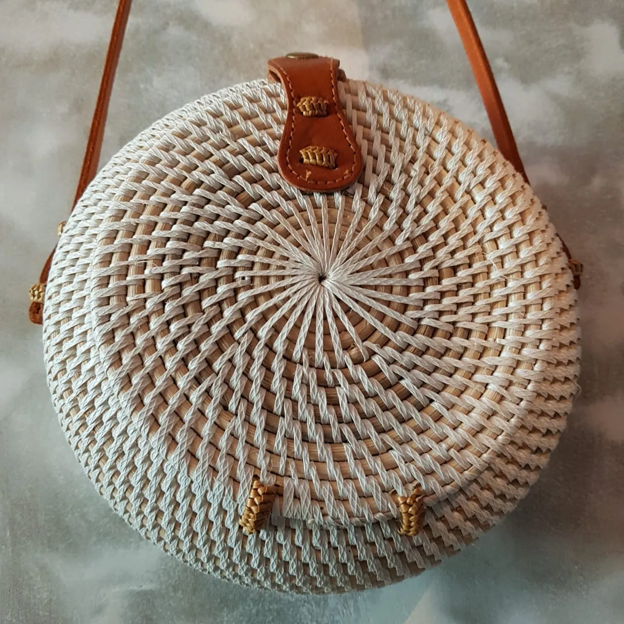 Woven Rattan Globe Shaped Bag With Leather Strap