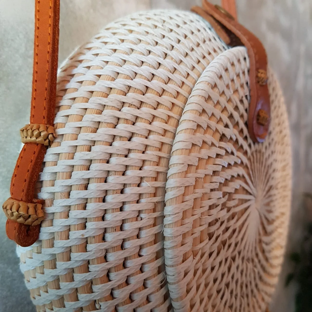 Woven Rattan Globe Shaped Bag With Leather Strap